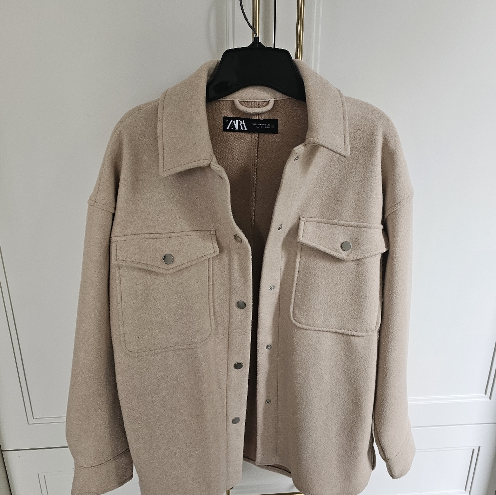 One time used beige zara over shirt jacket